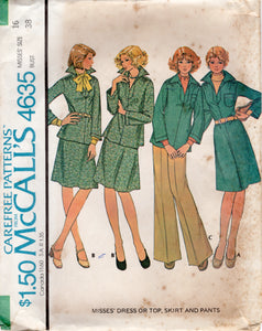 1970's McCall's Dress or top, skirt and pants pattern - Bust 38" - No. 4635