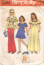 1970's Simplicity Child's Maxi or Midi Empire Waist Dress with Flutter Sleeve pattern - Chest 28" - No. 6867