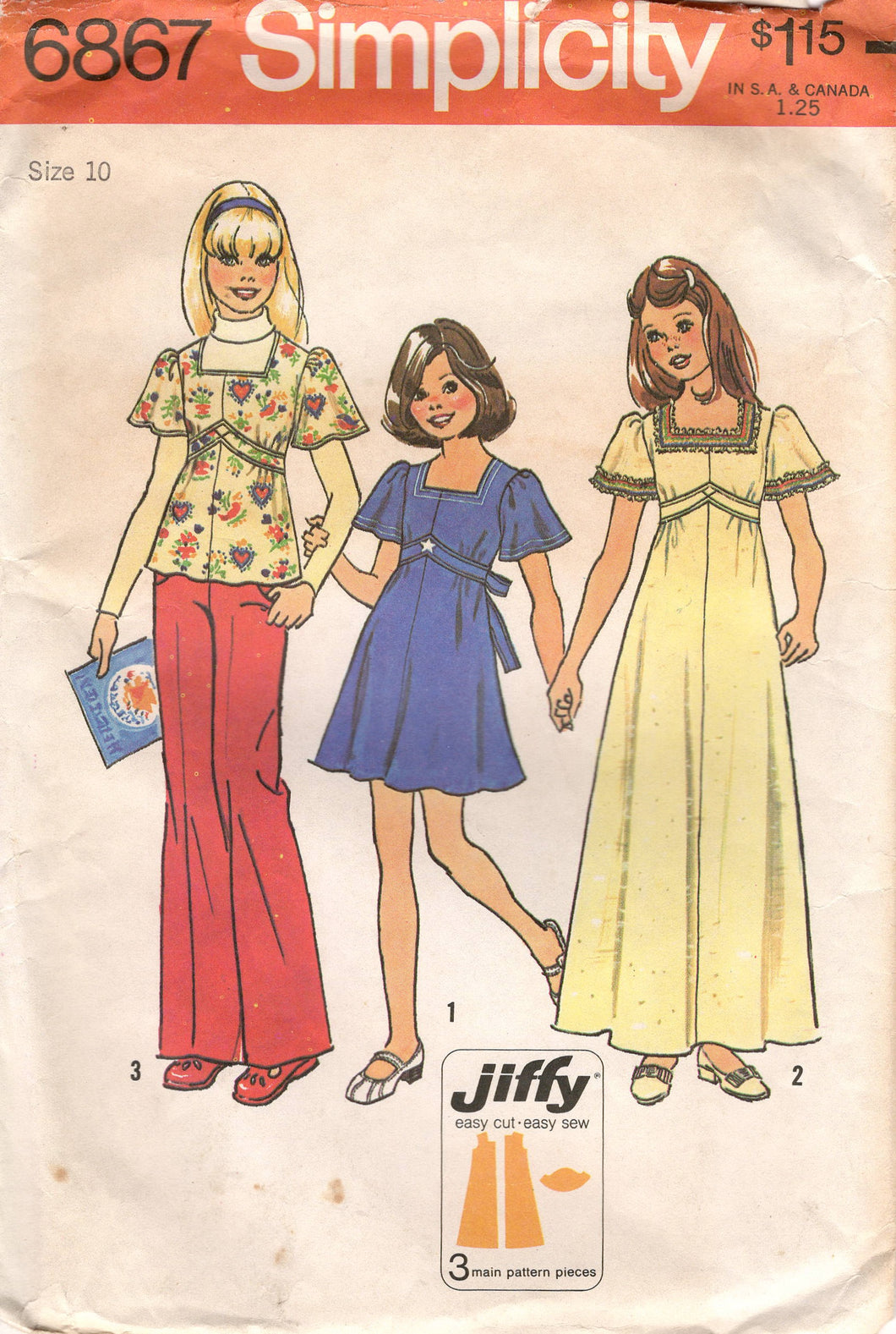 1970's Simplicity Child's Maxi or Midi Empire Waist Dress with Flutter Sleeve pattern - Chest 28