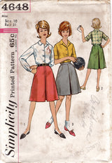 1960's Simplicity Button Up Shirt and Pleated Front Skirt pattern - Bust 31" - No. 4648