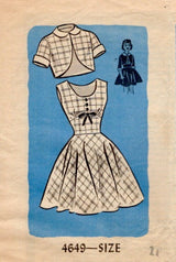 1950's Mail Order Child's Dress and Bolero Jacket Pattern - Chest 28" - No. 4649