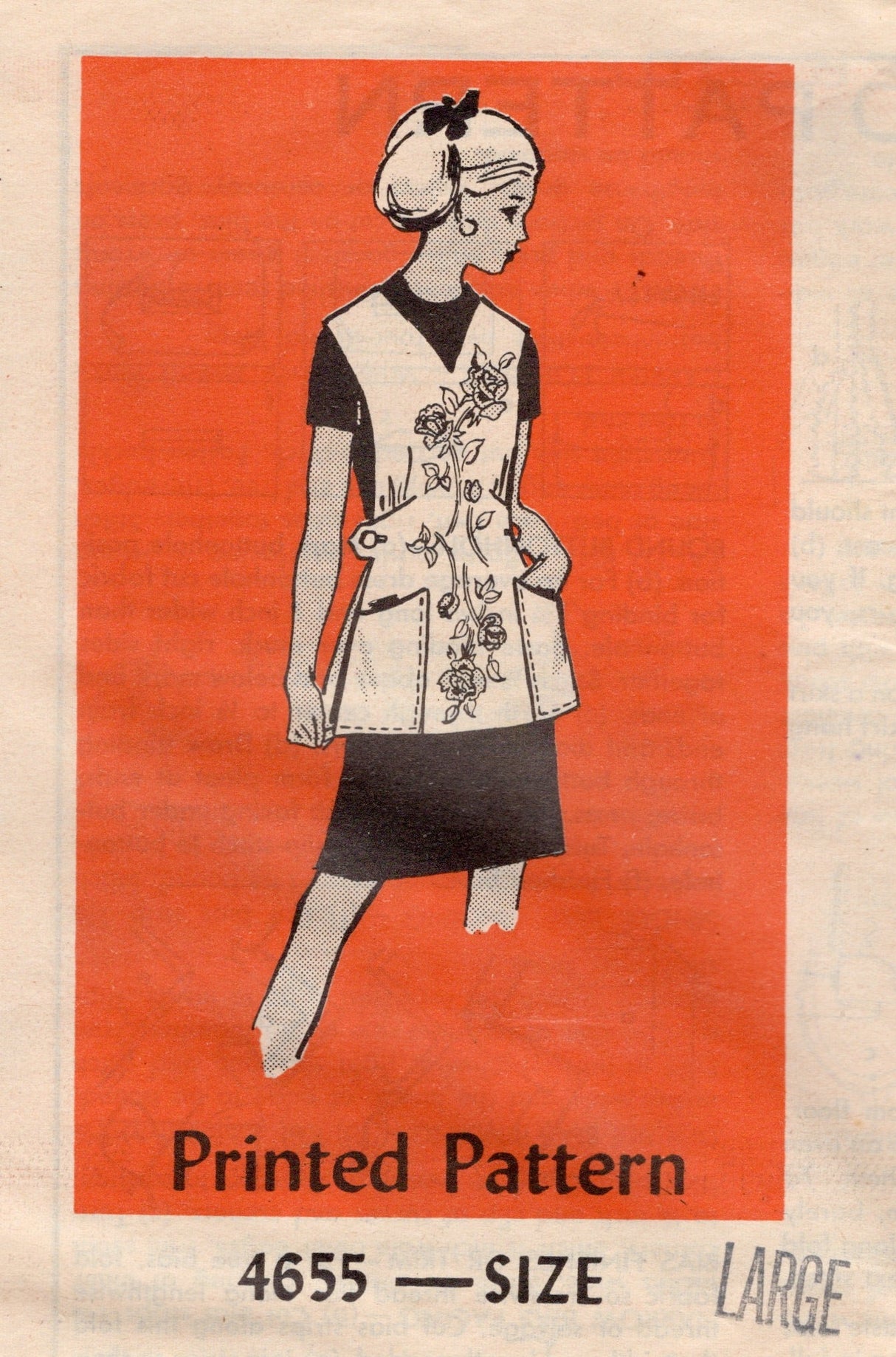 1960's Anne Adams Cobbler Apron Pattern with Rose transfer - Bust 38-40" - No. 4655