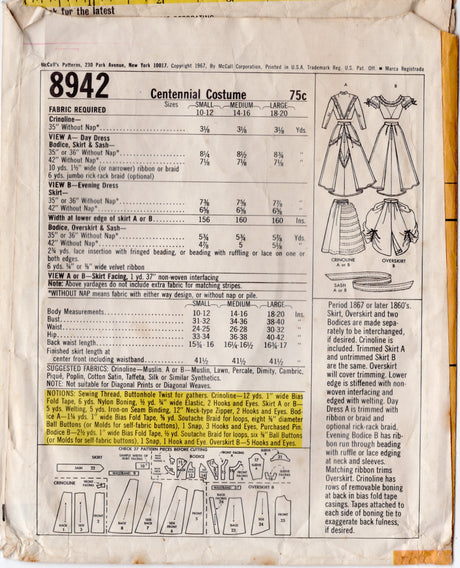 1960's McCall's Centennial Costume Pattern - Bust 31-32" - No. 8942