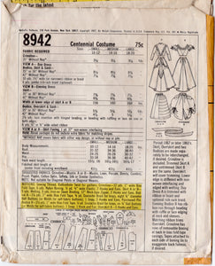 1960's McCall's Centennial Costume Pattern - Bust 31-32" - No. 8942