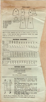 1930's Excella One Piece Dress Pattern with Large Jabot Collar and Bishop Sleeve - Bust 38" - No. 4665