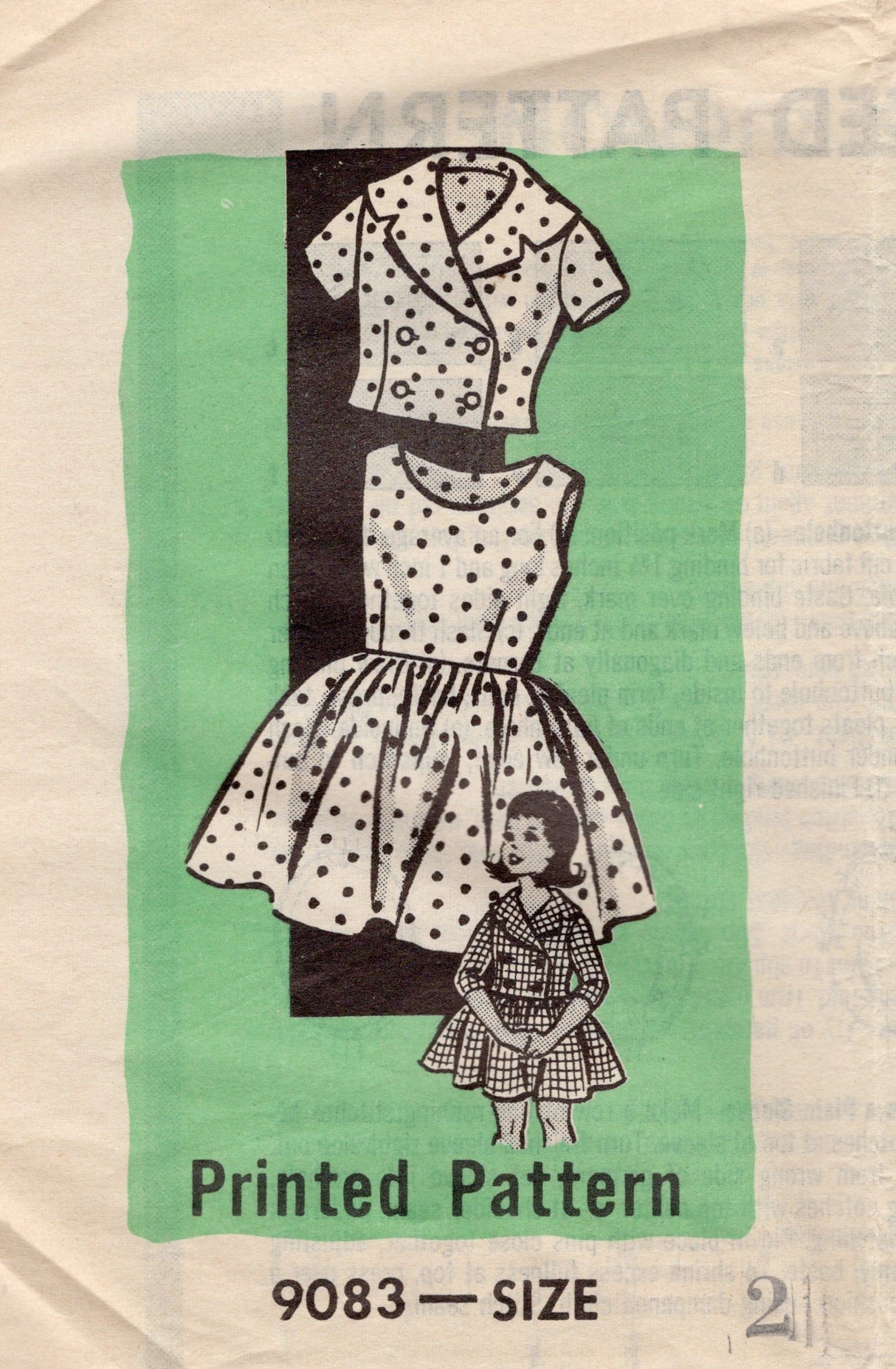 1950's Mail Order Child's Fit and Flare Dress and Double Breasted Jacket Pattern - Chest 21" - No. 9083