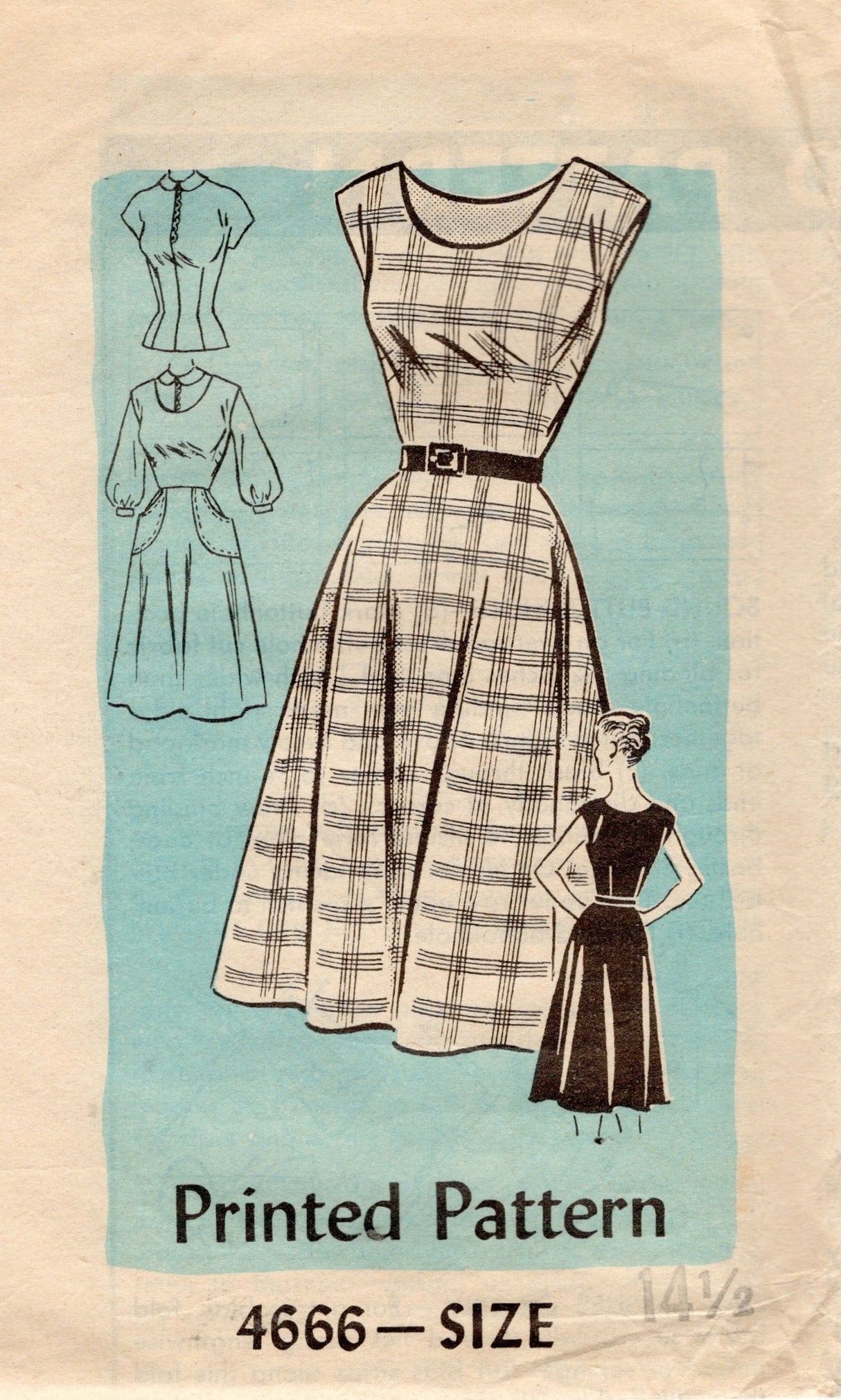 1950's Anne Adams Scoop Neckline Jumper Dress and Blouse Sleeve- Bust 35" - No. 4666