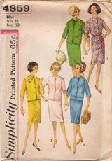 1960's Simplicity Suit Pattern with Straight Skirt and Boxy Jacket - Bust 32" - No. 4859