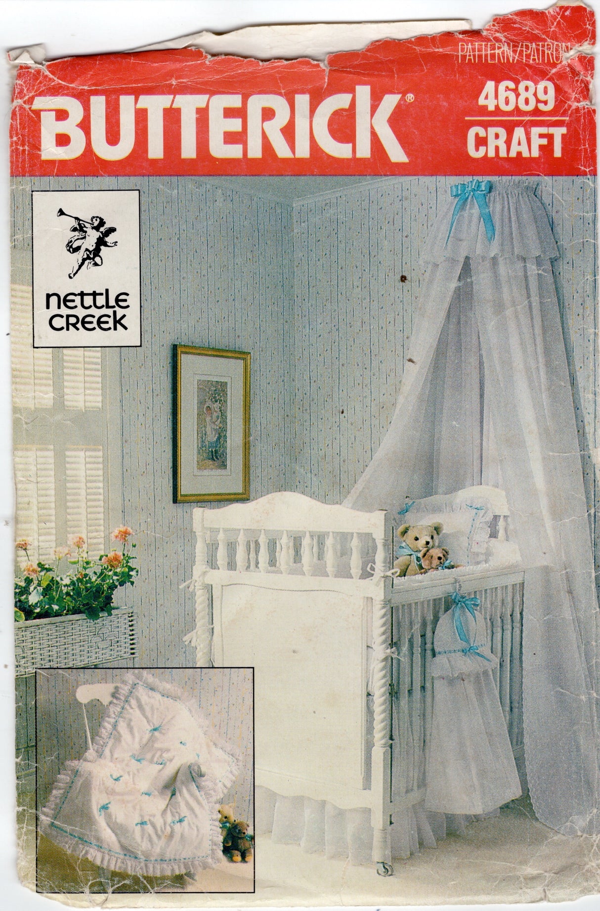 1980’s Butterick Baby's Accessories, Canopy, Dust Ruffle, Coverlet, Crib Sheet, Changing Table Cover, Bumpers, Pillow, Diaper Bag, Block - One Size - No. 4689