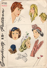 1940’s Simplicity Hat and Gloves Pattern- Hat One Size - Gloves size Medium - No. 4700