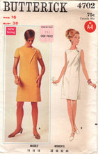 1960's Butterick Shift Dress with Front Panel Crossover Pattern - Bust 38" - No. 4702
