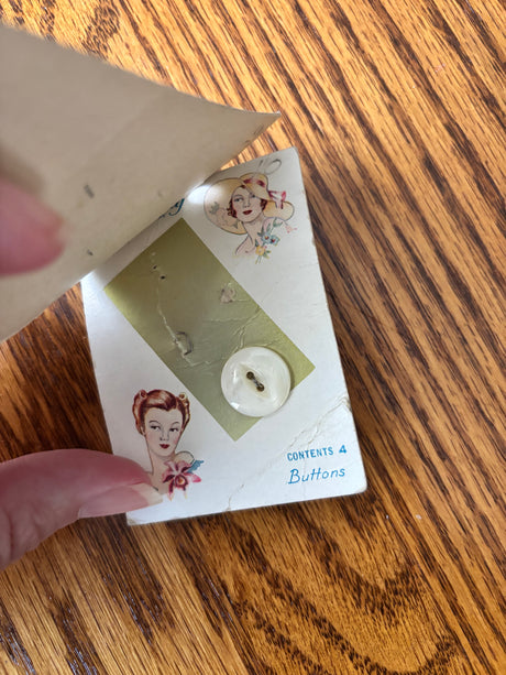 1940’s Lucky Day Pearl Buttons - Opaque - Set of 4 - 5/8" -  on card (#51)