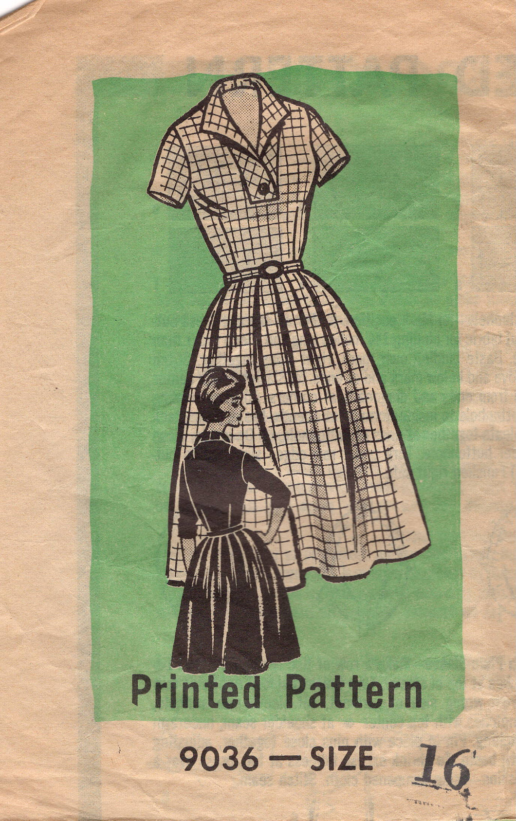 1950's Mail Order Shirtwaist Dress with Pleated Skirt Pattern - Bust 36