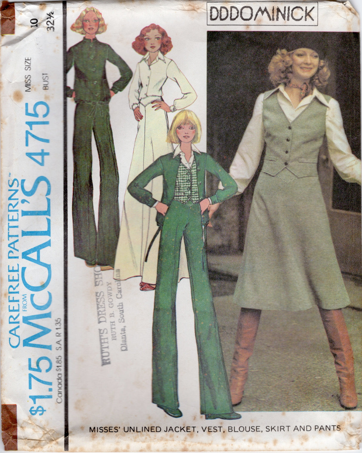 1970's McCall's Button Up Blouse, Vest, Unlined Jacket and Wide Leg Pants or Flared Skirt with Yoke pattern - Bust 32.5" - No. 4715