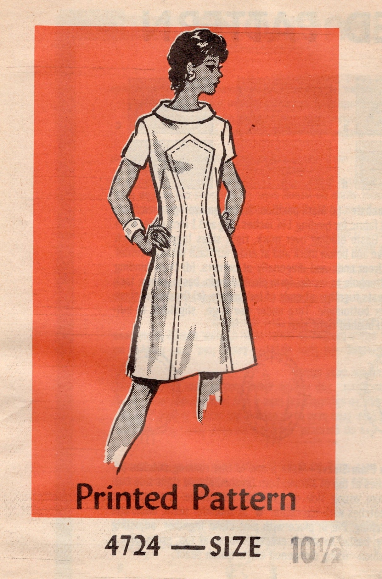 1970's Mail Order Front Accent Panel Dress Pattern - Bust 33" - No. 4724