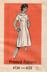1970's Mail Order Front Accent Panel Dress Pattern - Bust 33" - No. 4724