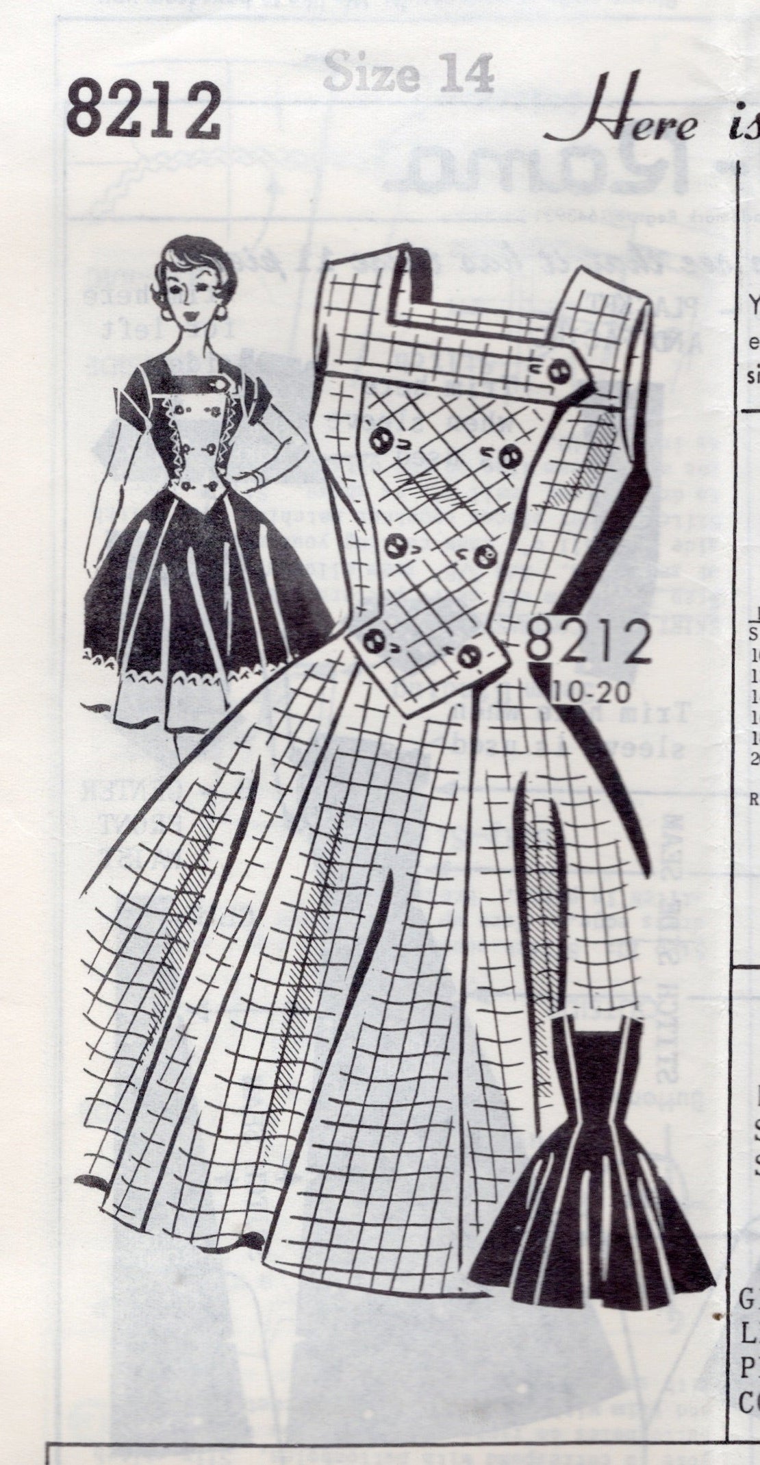 1960's Patt-O-Rama One Piece Dress with Double Breasted Front Panel - Bust 34" - No. 8212