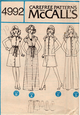 1970's McCall's Maxi or Midi Button Up Dress, A Line Skirt and Wide Leg Pants Pattern  - Bust 32.5