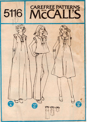 1970's McCall's Pullover Maxi or Midi Dress and Tunic Pattern  - Bust 32.5