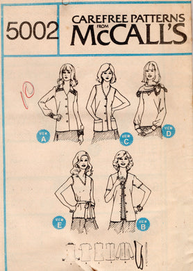 1970's McCall's Button Up Blouses and Scarf Pattern  - Bust 32.5