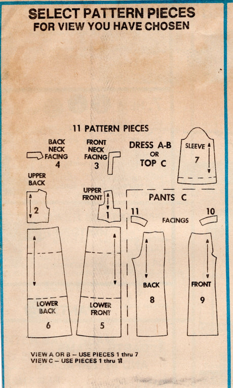 1970's McCall's Empire Waist Dress or Tunic and High Waisted Pants Pattern - Bust 32.5" - No. 4762