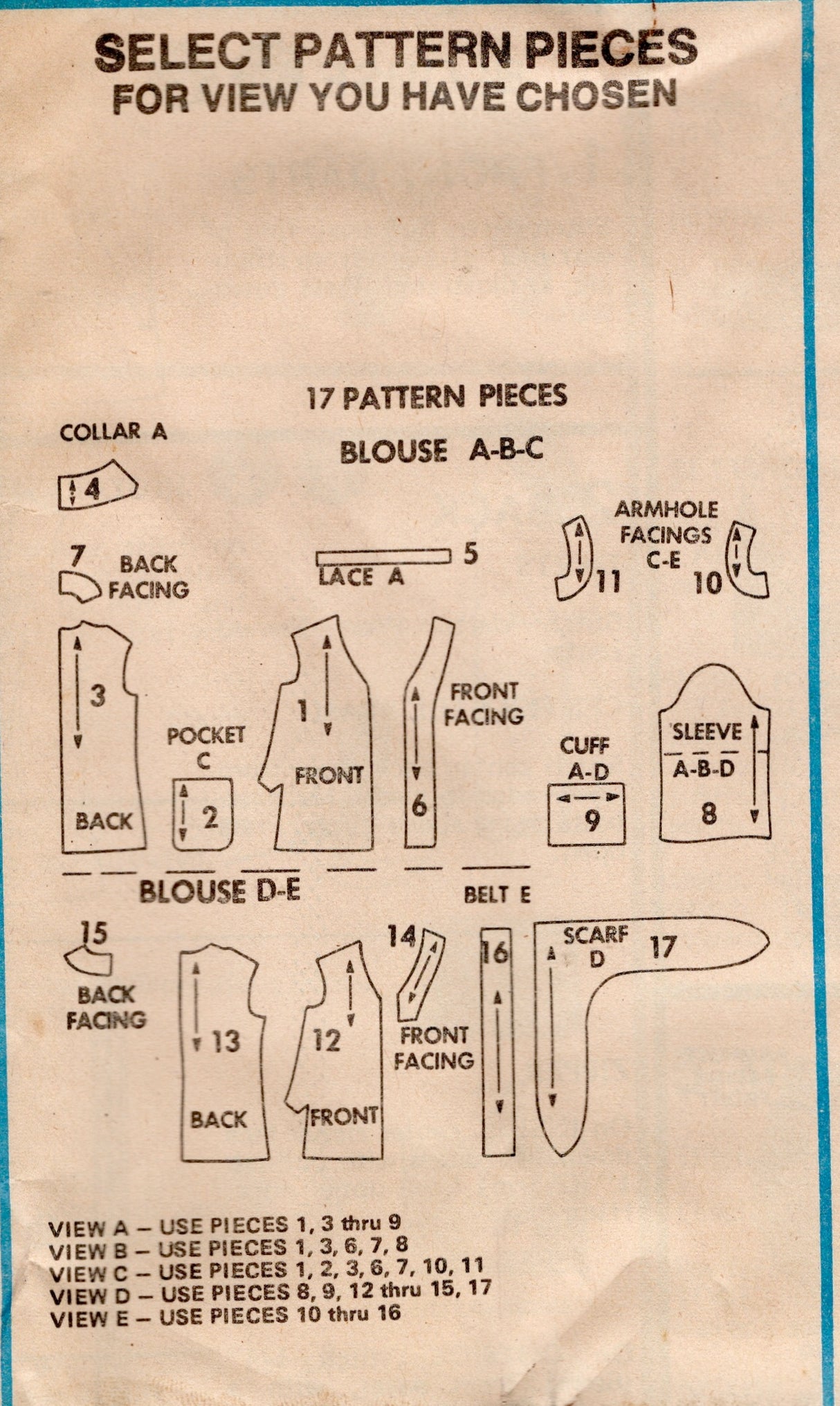 1970's McCall's Button Up Blouses and Scarf Pattern  - Bust 32.5" - No. 5002