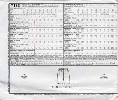 1990's McCall's Pull-on Wrap Shorts Pattern - Waist 22-24" - No. 7133