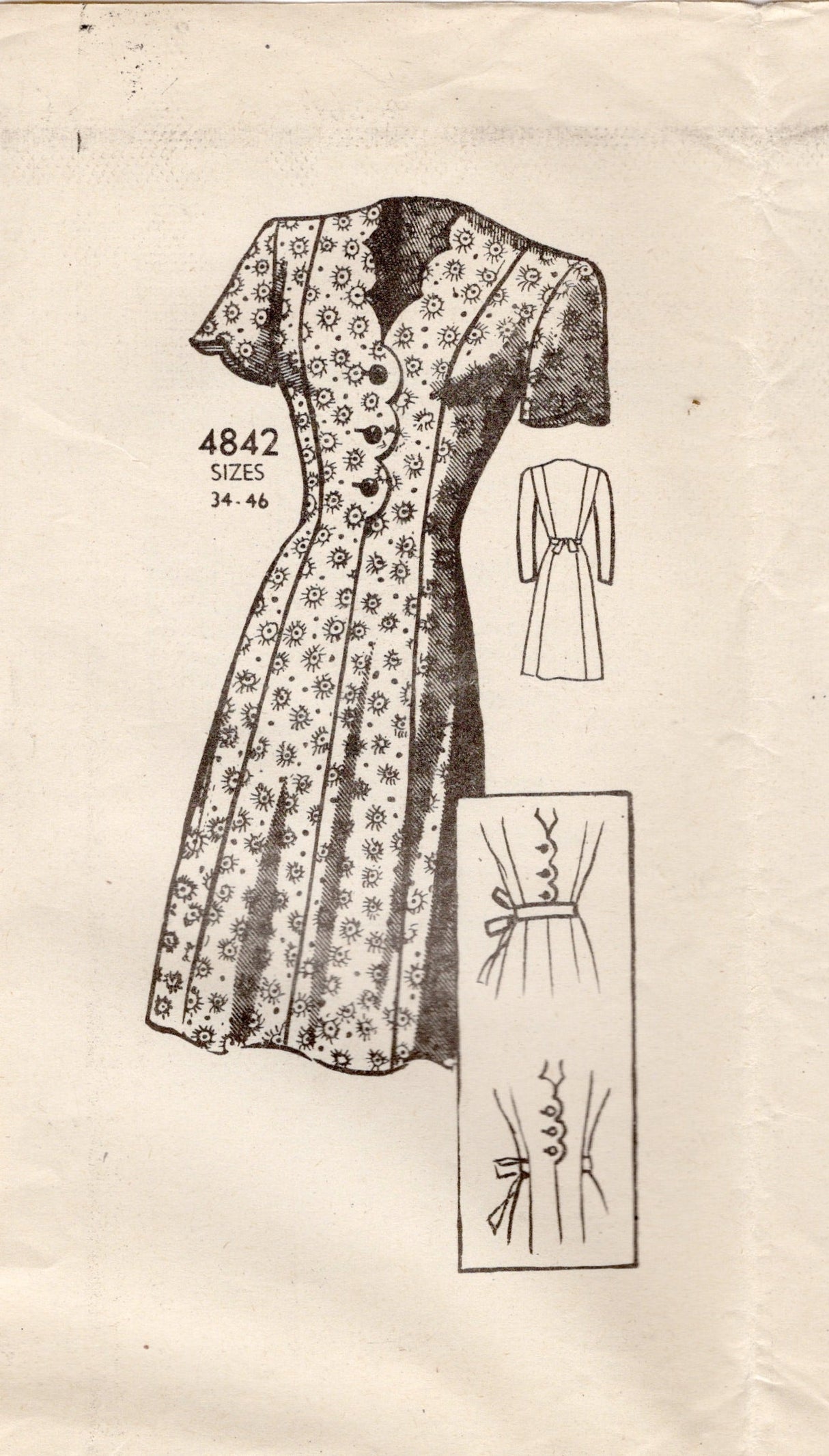 1940's Anne Adams Scallop Detail Princess Line Dress Pattern - Bust 38" - No. 4842