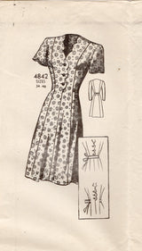 1940's Anne Adams Scallop Detail Princess Line Dress Pattern - Bust 38" - No. 4842