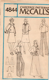 1970's McCall's Unlined Shirt-Jacket, Top, Skirt and Pants pattern  - Bust 34" - No. 4844