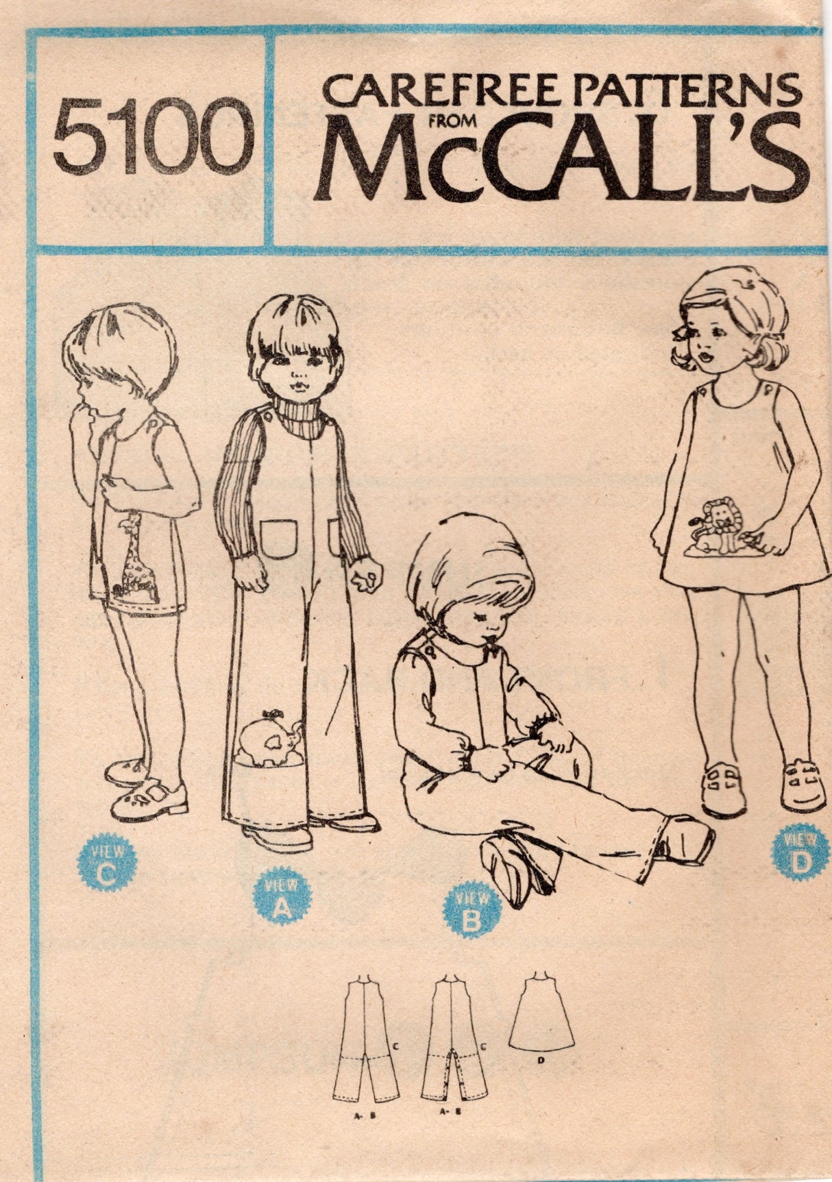 1970's McCall's Child's Jumpsuit and Dress pattern  - Chest 20-23" - No. 5100