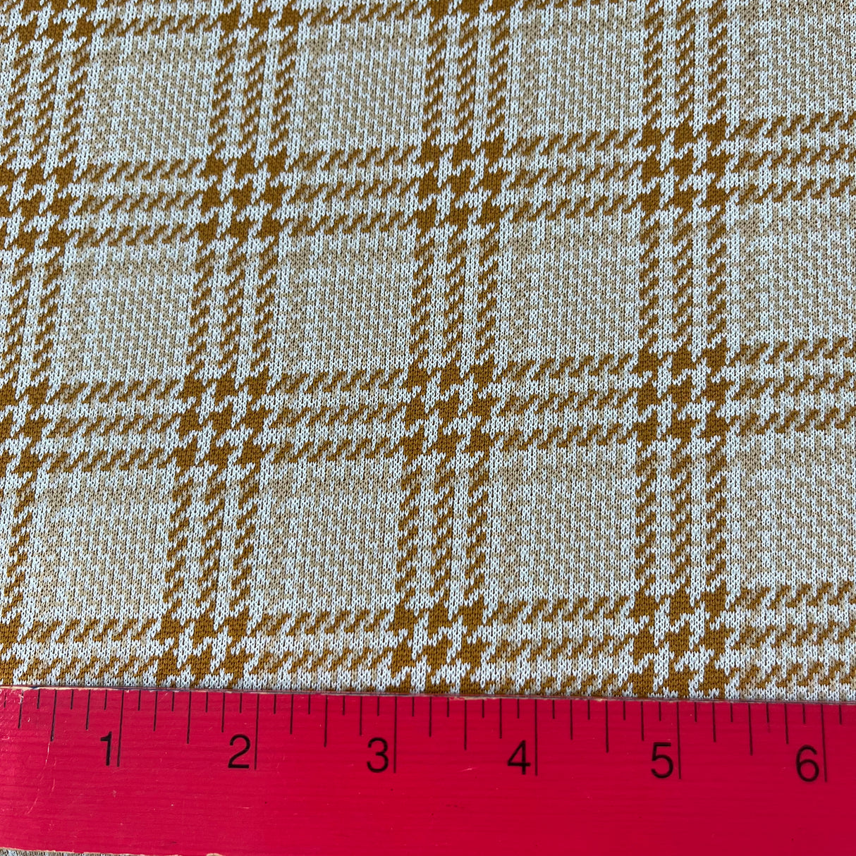 1970’s Orange and Brown Herringbone Plaid Fabric - Polyester - BTY