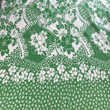 1970’s Green with White Mod Floral Border Print Double Knit Polyester Fabric - (P129)