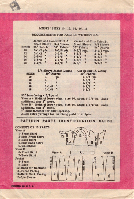 1960's Anne Adams Cropped Jacket and Skirt in Two Styles Pattern  - Bust 36" - No. 4852