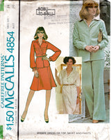 1970's McCall's Button up Shirt, A line Skirt and High Waisted Pants pattern - Bust 36" - No. 4854