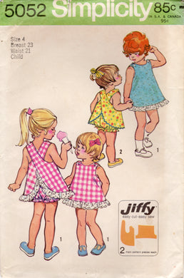 1970's Simplicity Child's Jiffy Crossover Dress and Bloomers - Chest 23