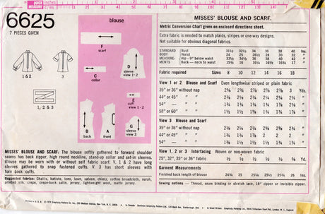 1970's Simplicity Blouse with Scarf Pattern - Bust 40" - No. 6625