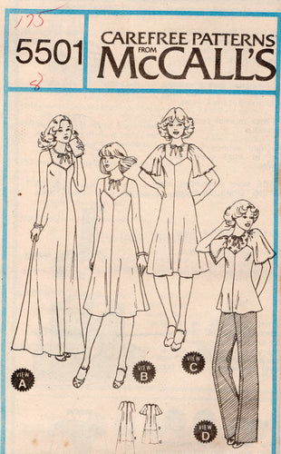 1970's McCall's Maxi or Midi Dress Pattern with Large Flutter Sleeves  - Bust 31.5