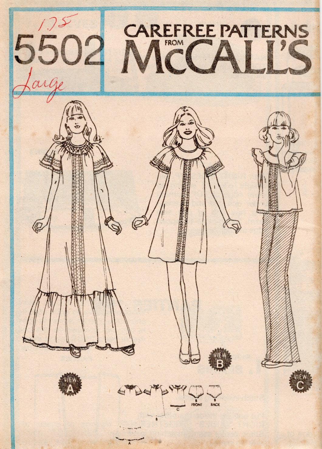 1970's McCall's Maxi or Midi Yoked Dress and Panties Pattern  - Bust 30.5-42