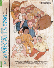 1970's McCall's Awake or Sleeping Baby Doll Pattern with Wardrobe and Quilt - 16" doll - No. 5796