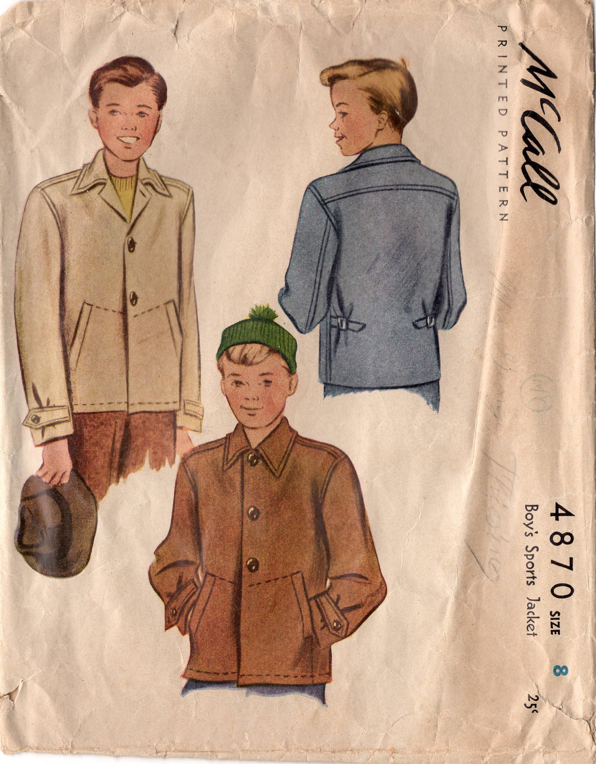 1940's McCall Child's Jacket Pattern with Pockets and Top Stitching detail - Size 8 - Chest 26" - No. 4870