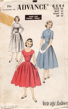 1950's Advance One Piece Dress Pattern with Scallop or High Neckline - Bust 34" - No. 6444