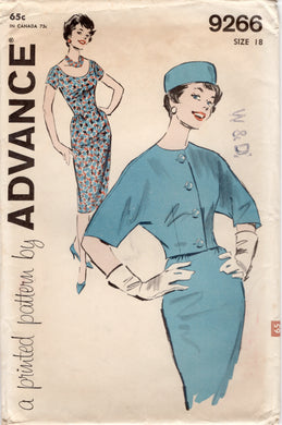 1960's Advance One Piece Sheath Dress Pattern with Scoop Neck and Bolero Jacket - Bust 38