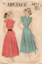 1940's Advance One Piece Shirtwaist Dress with large pockets - Bust 34" - No. 4873