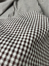 1970's Dark Brown and White Gingham Seersucker Fabric - (P249)