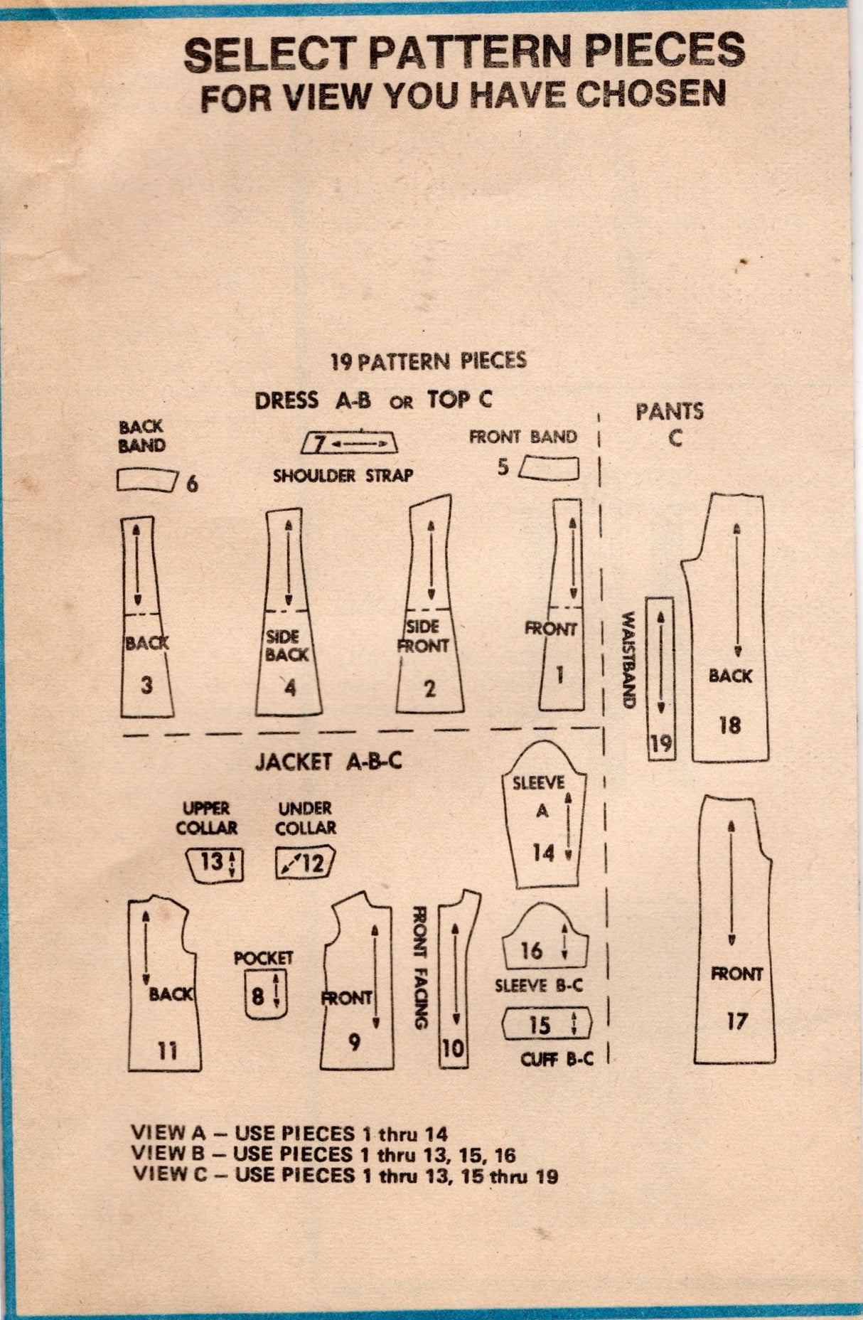 1970's McCall's Unlined Jacket, Princess Line Dress or Top and High Waisted Pants Pattern - Bust 32.5-34" - No. 4889