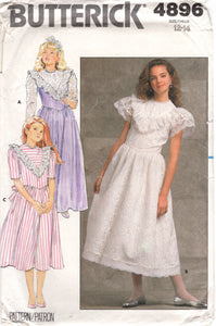1980's Butterick Child's Yoked Dress Pattern with Ruffle Accent - Bust 30-32" - No. 4896