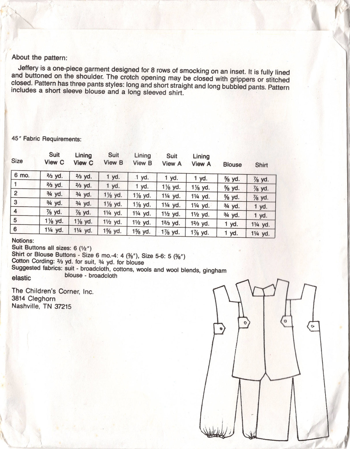 1980's Children's Corner Child's Smocked Romper and Overall Pattern - Size 3-4 years  - No. 4