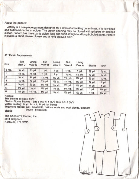 1980's Children's Corner Child's Smocked Romper and Overall Pattern - Size 3-4 years  - No. 4