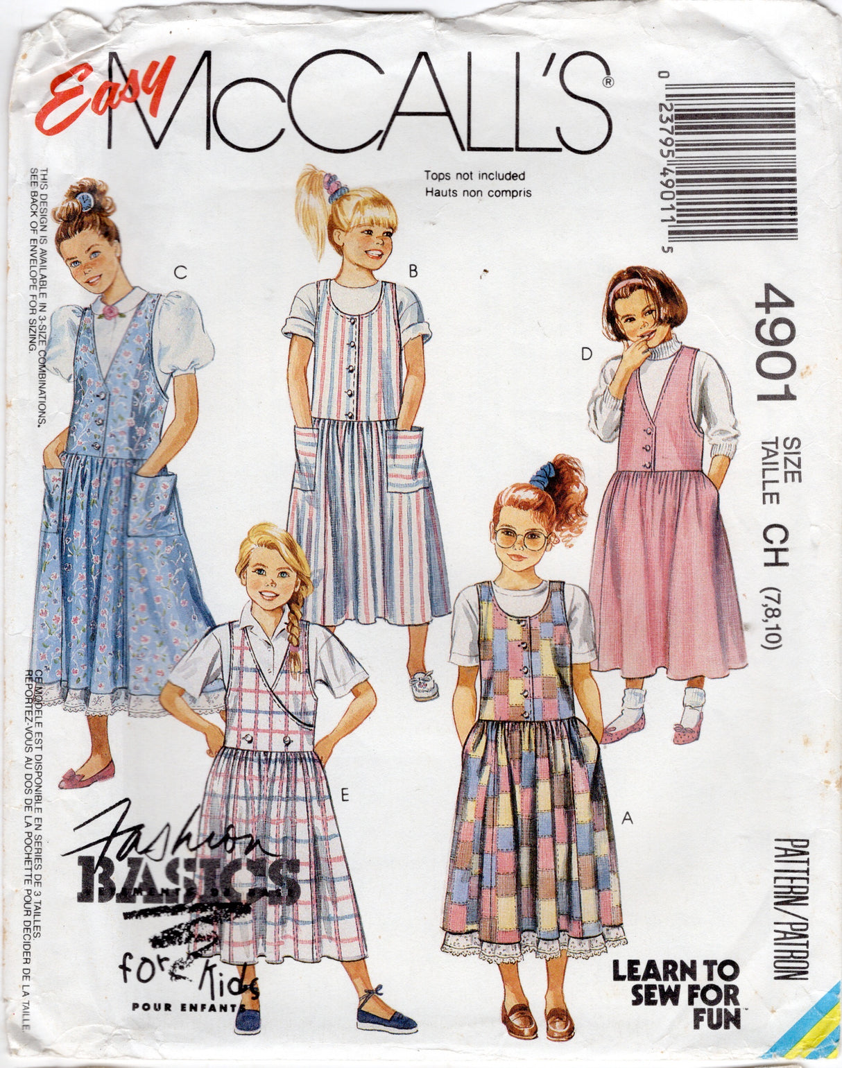 1990's McCall's Child's Drop Waist Jumper Dress and Petticoat Pattern - Chest 26-28.5" - No. 4901